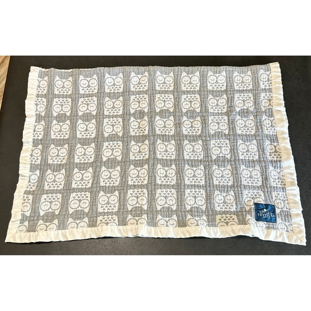 Living Textiles Owl Muslin Blanket Gray White Nursery Woodland Cotton Blend Cozy